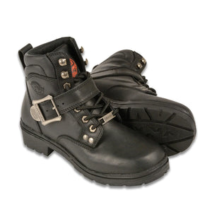 LADIES MOTORCYCLE SIDE BUCKLE PLAIN TOE BOOT - Bikers Gear Online