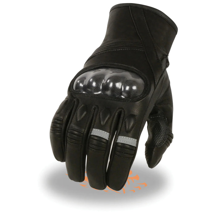 Men's Black Leather Gauntlet Racing Motorcycle Hand Gloves with