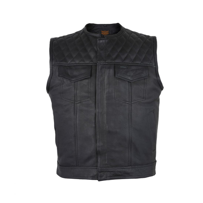 Mens Black Denim & Leather Motorcycle Club Vest Orange Thread Zipper F –  Bikers Gear Online