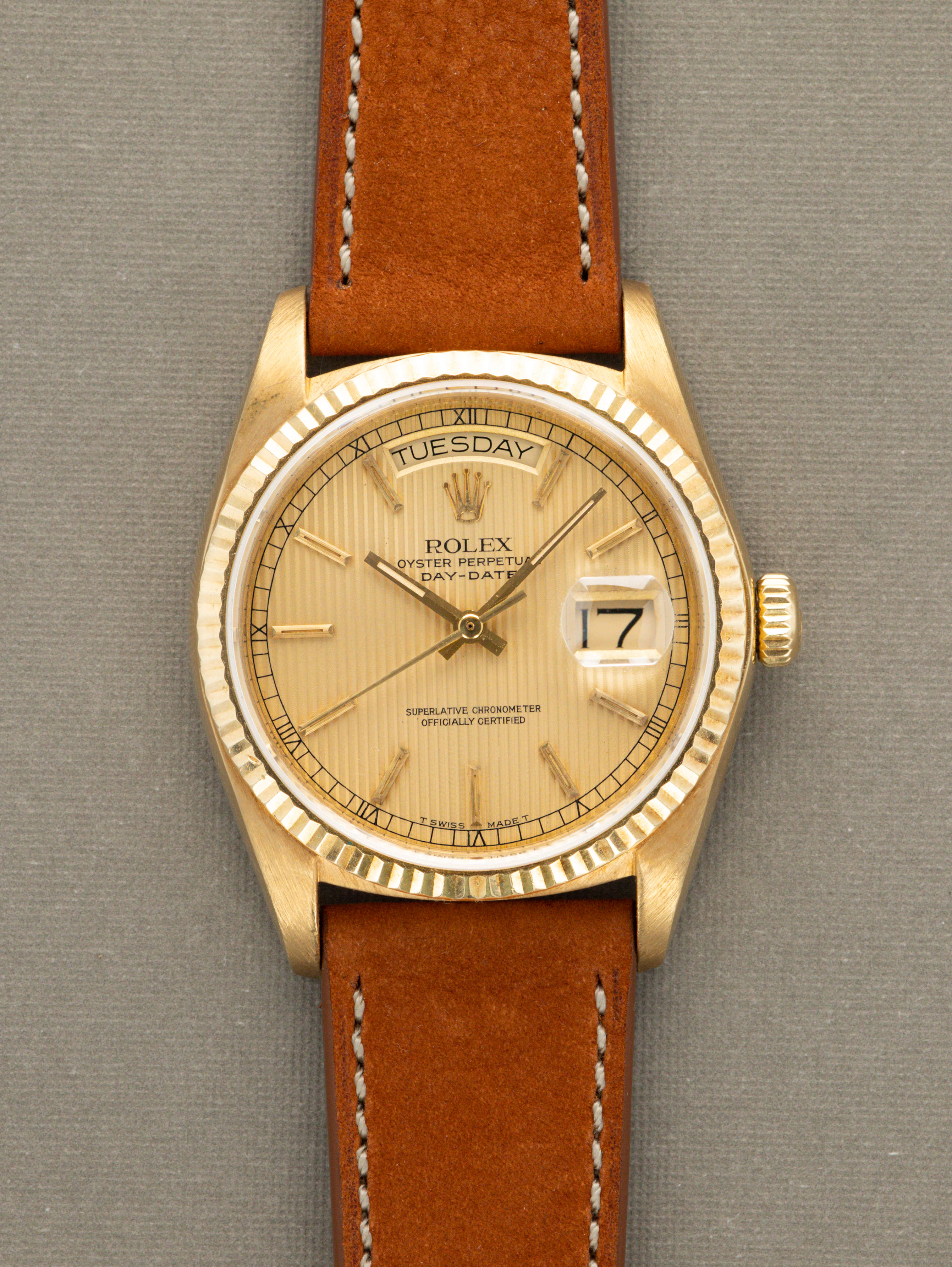 image of Rolex Day-Date Ref. 18038 - Champagne 'Tapestry' Dial