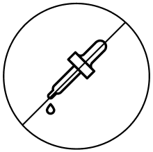 Line drawing of a dropper with a droplet in a circle.