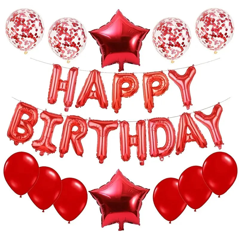 14 pc Set Happy Birthday Balloons - Letters, Stars, conf