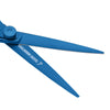 blue hair cutting scissors blades with taichi industries logo on it