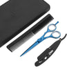 Blue Colored Professional Hair Scissor with black straight razor, comb and leather pouch