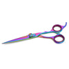 Rainbow colored hair scissor with fixed finger rest and finger rings inside