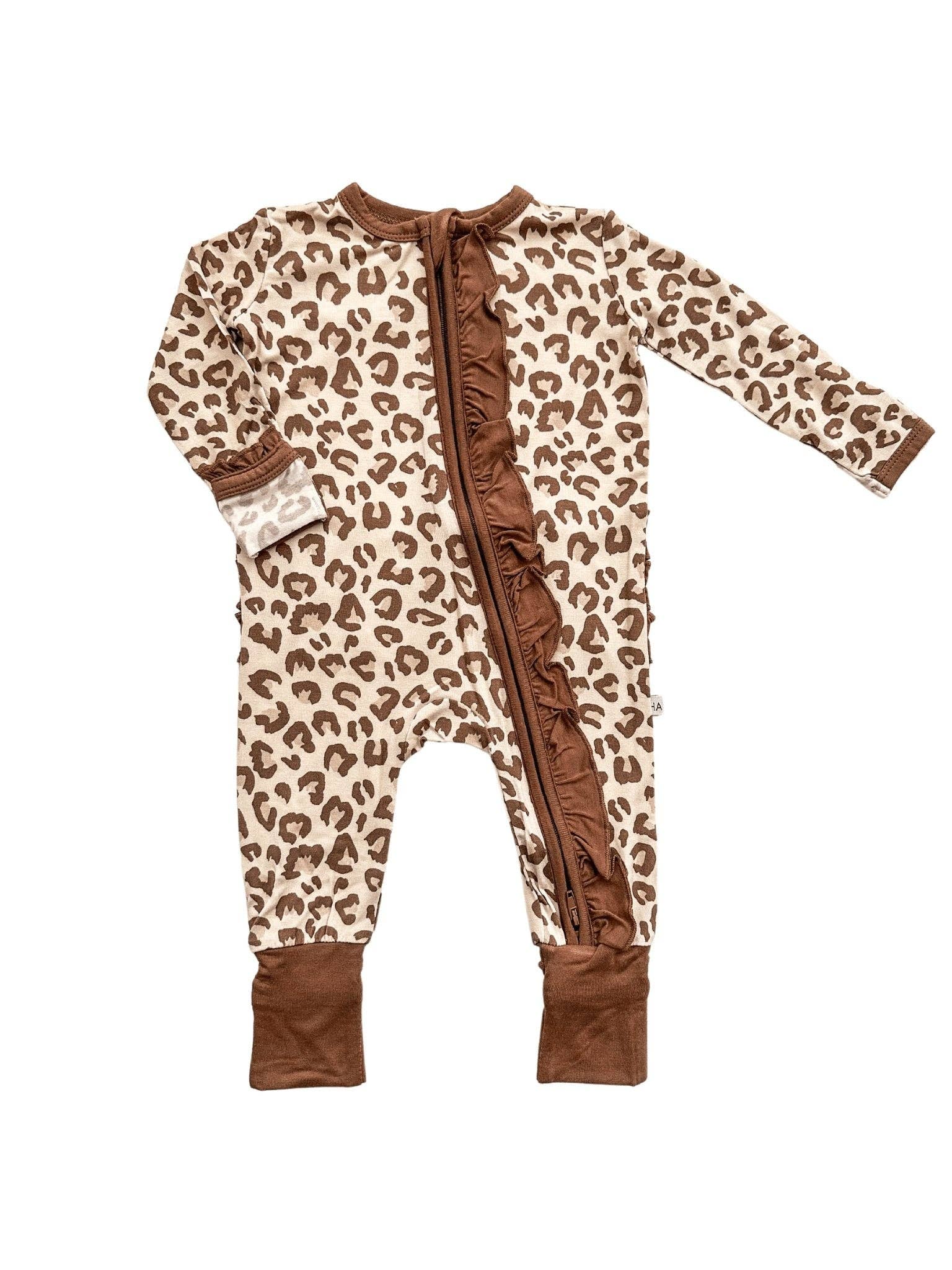 Ruffle Bamboo Zipper One Piece - Leopard
