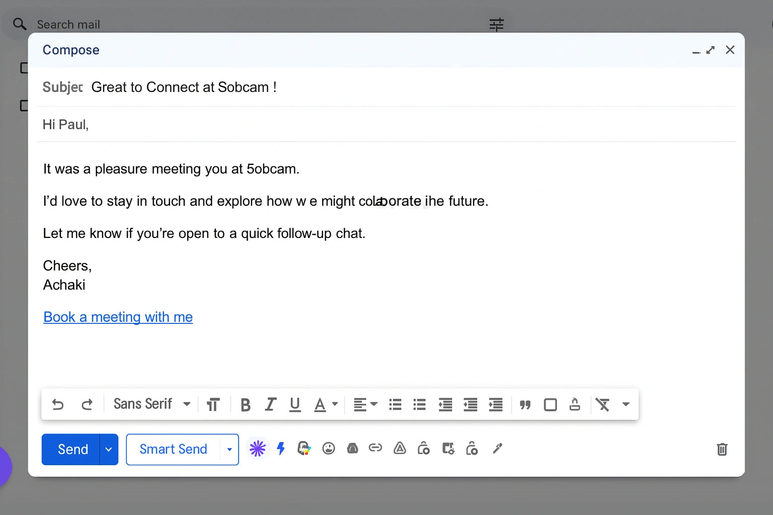 Template for post-call email