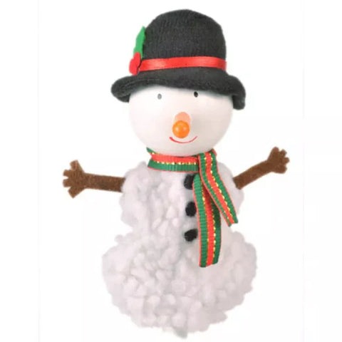 Snowman Finger Puppet with black hat, brown scarf and arms.