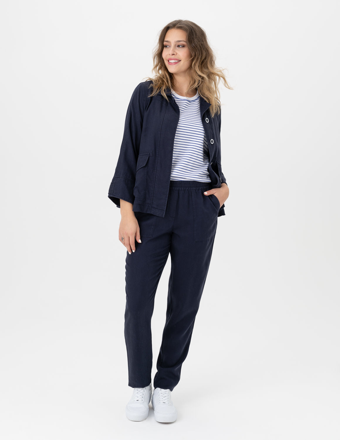 Pure Essence 210-5049 Bamboo Cap Sleeve Jumpsuit with Pockets and Faux Tuck  - Main Street Clothing Company