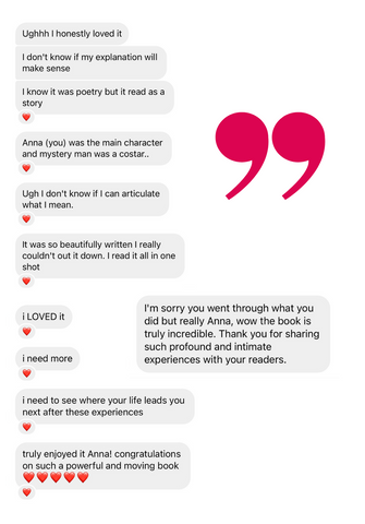 Text message reviews from readers about the poetry collection: "Lovelier - The Goddess and The Dragon"