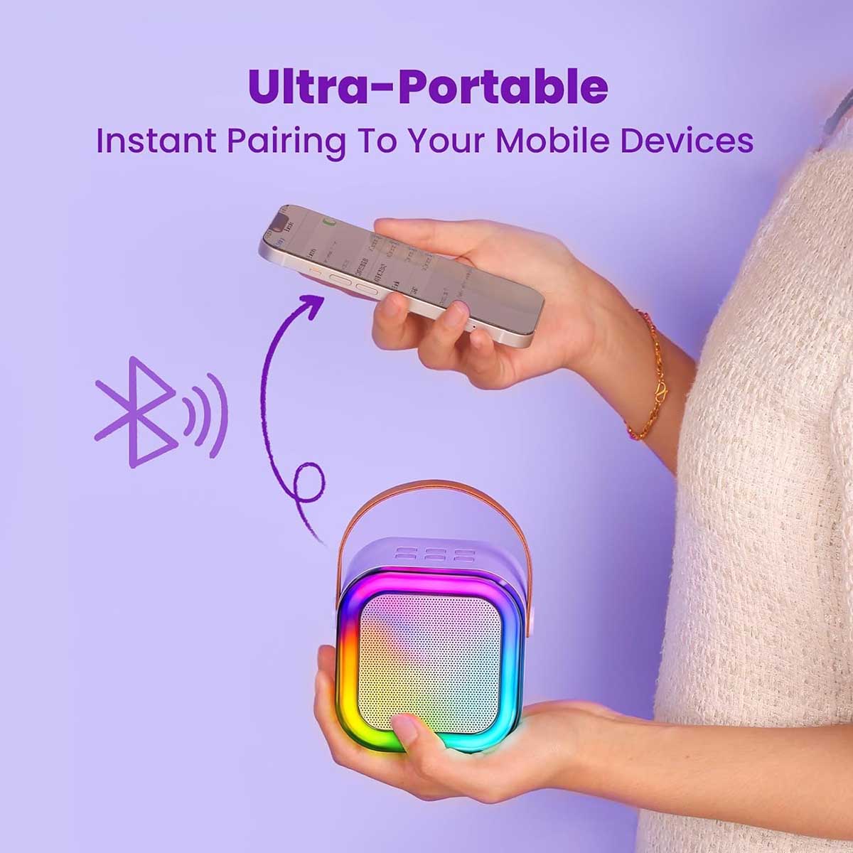 Mini Karaoke Machine Portable Bluetooth Speaker with Wireless Microphone, Gift Toys for Boys Girls 4, 5, 6, 7, 8, 9, 10 + Year Birthday Family Home Party