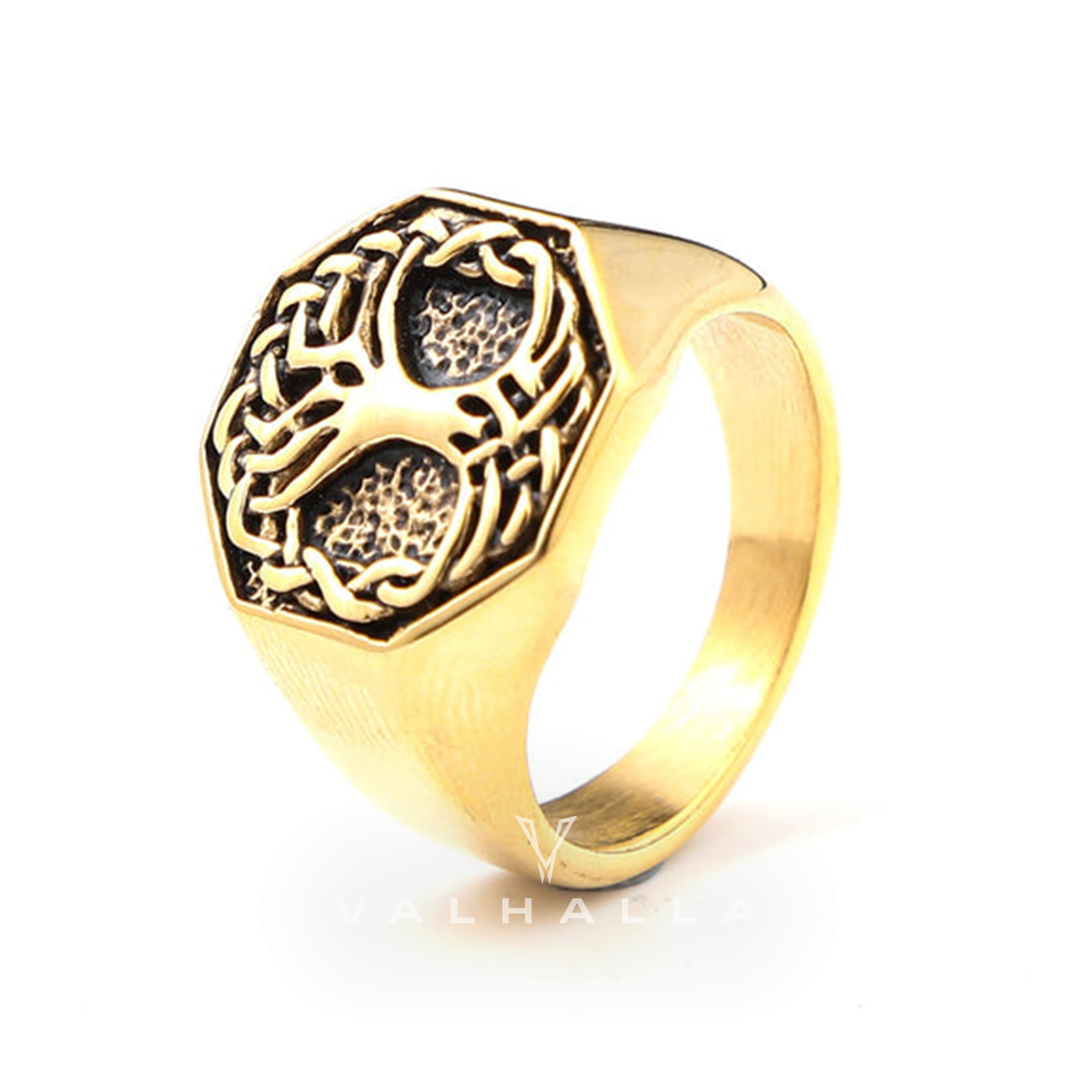 Gold Classic Tree of Life Stainless Steel Viking Ring - Valhalla Fallen product image