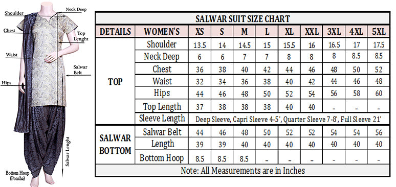 Salwar Kameez's Size Chart – International Fashion Vogue