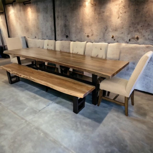 Finely Handcrafted, 96L Live Edge Acacia Wood Dining Table