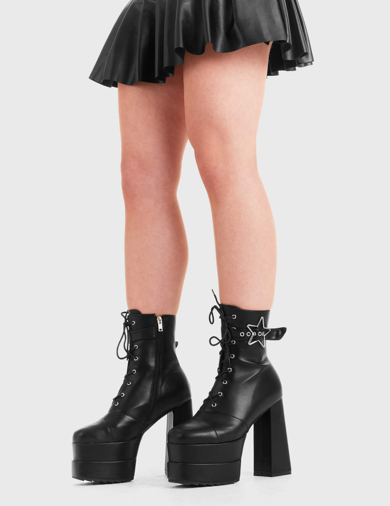 Faux Leather Star Platform Ankle Boots