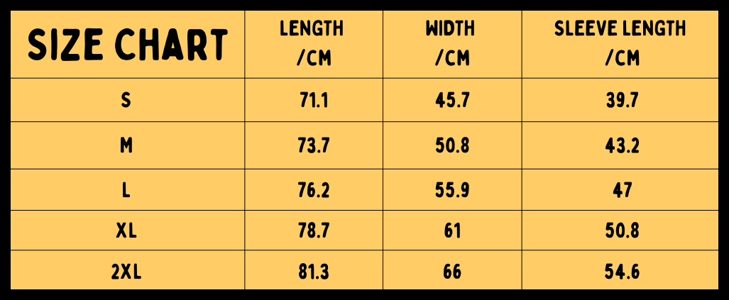 Bella Canvas 3001+ Size Chart/cm