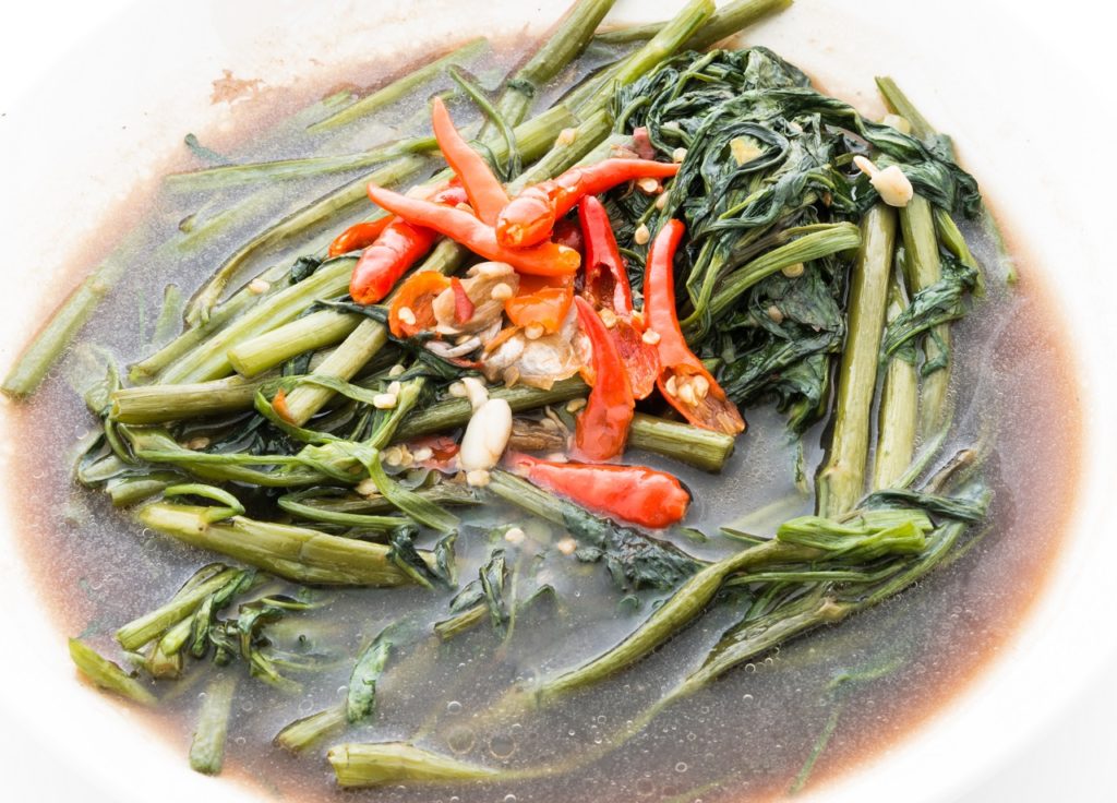 Close up of adobong kangkong