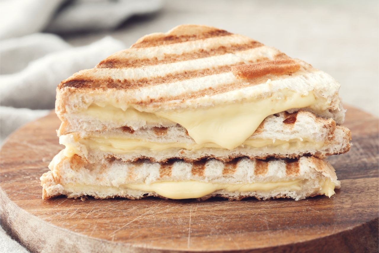 Sliced grilled cheese panini
