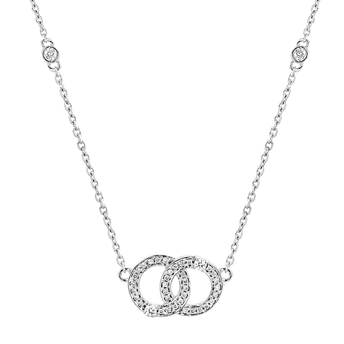 Double Ring Black and White Diamond Necklace - Arev Diamond