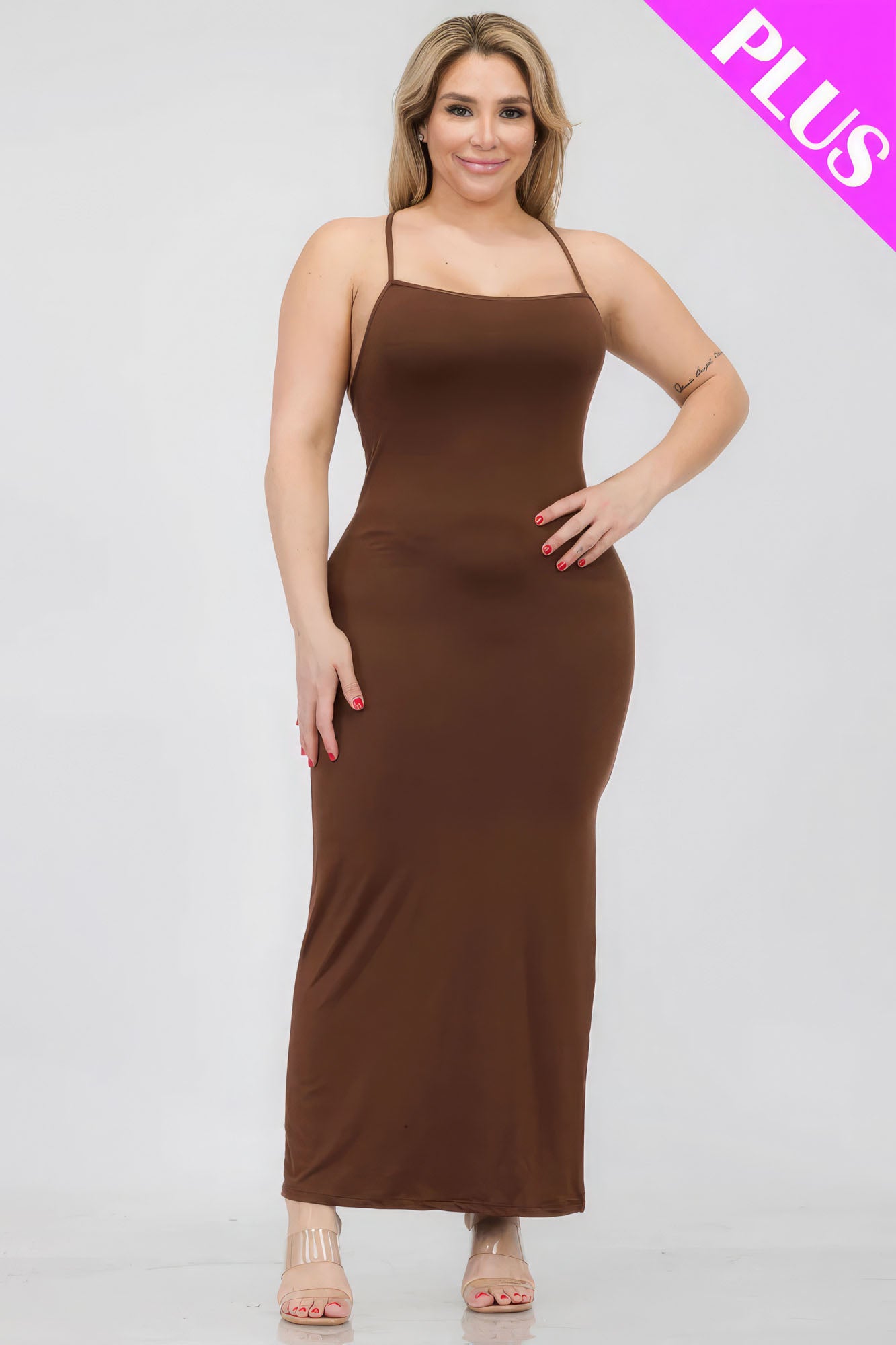 Plus-Size Crisscross Back Split Thigh Maxi Dress