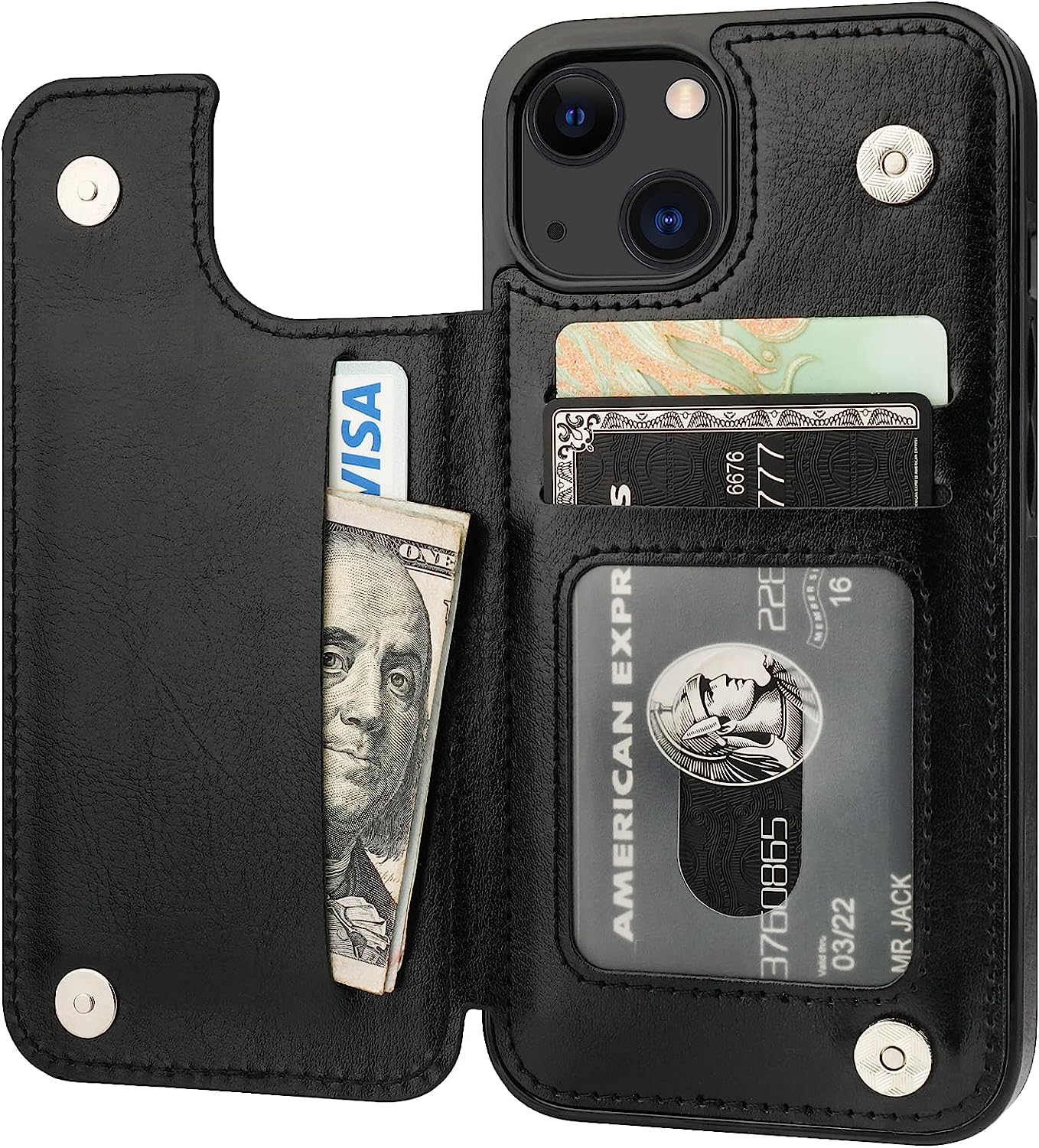Wallet Case with Card Holder for iphone, PU Leather Kickstand Card Slots Case,Double Magnetic Clasp and Durable Shockproof Cover