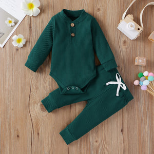 16 Colors Baby Solid Knit Sets Newborn Infant Girls Boys Fall Winter Long Sleeve Romper + Elastic Pants Toddler Outfit 0-24M - Latifa Beauty