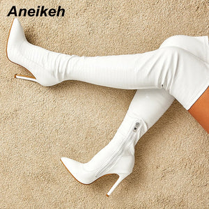 Aneikeh NEW  Fashion Striped 11CM Thin Heels Ladies  Boots 2025 - Latifa Beauty