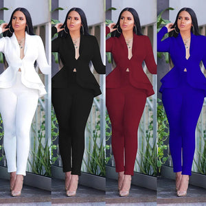 Women's Tracksuit Full Sleeve Ruffles Blazers Pencil Pants Suit Two Piece - Latifa Beauty
