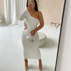 Summer Stylish in One Shoulder Hollow Out Asymmetrical Casual Bodycon Evening Elegent Dresses Woman - Latifa Beauty