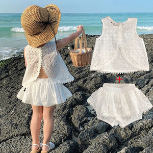 Summer Clothing Sets Hollow Lace Suit Baby Casual Sleeveless - Latifa Beauty