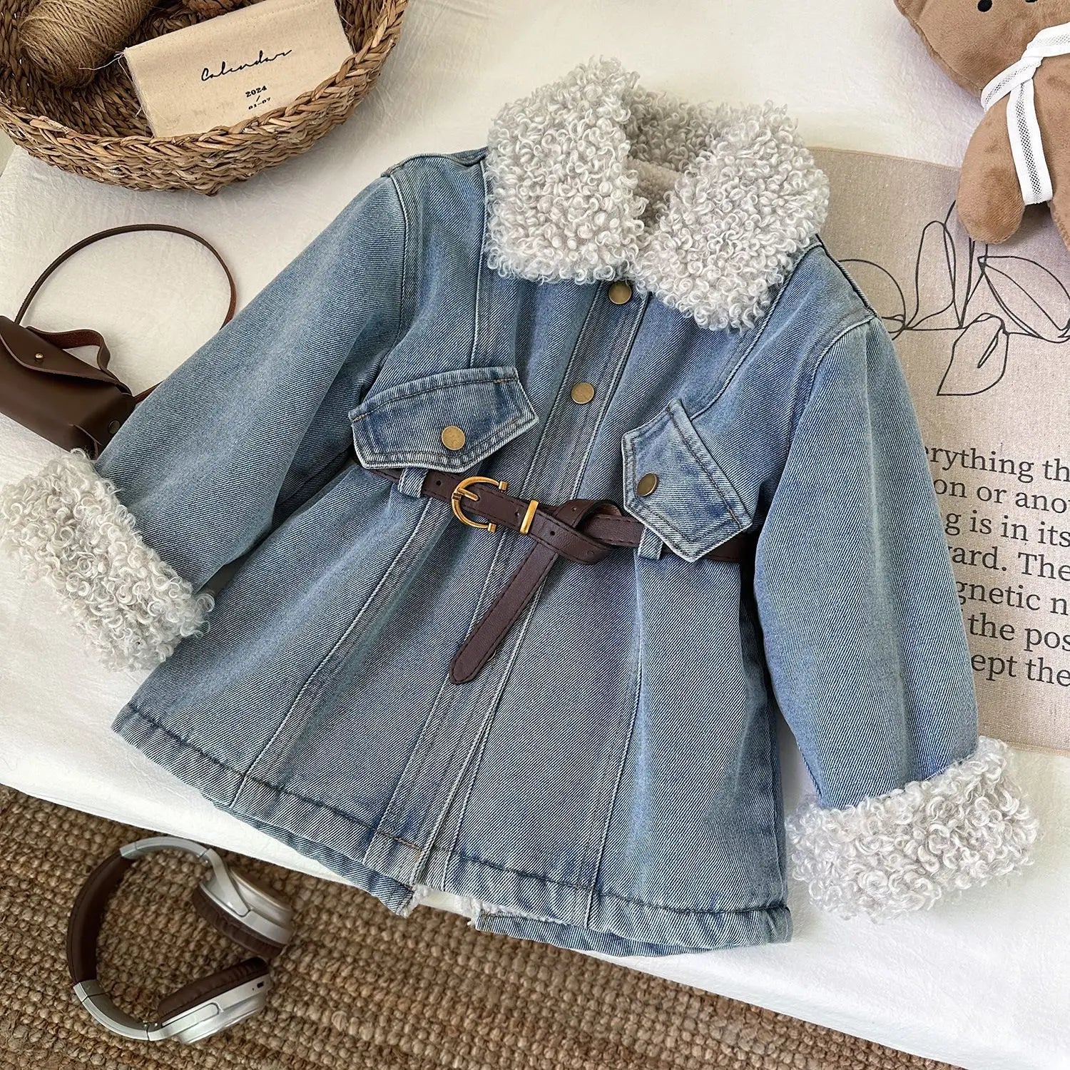 Winter Girls Jacket Kids Baby Girl Thicken Warm Fleece Velvet Coat Children Girl Denim Parkas Outerwear Jackets Clothes 2-8yrs