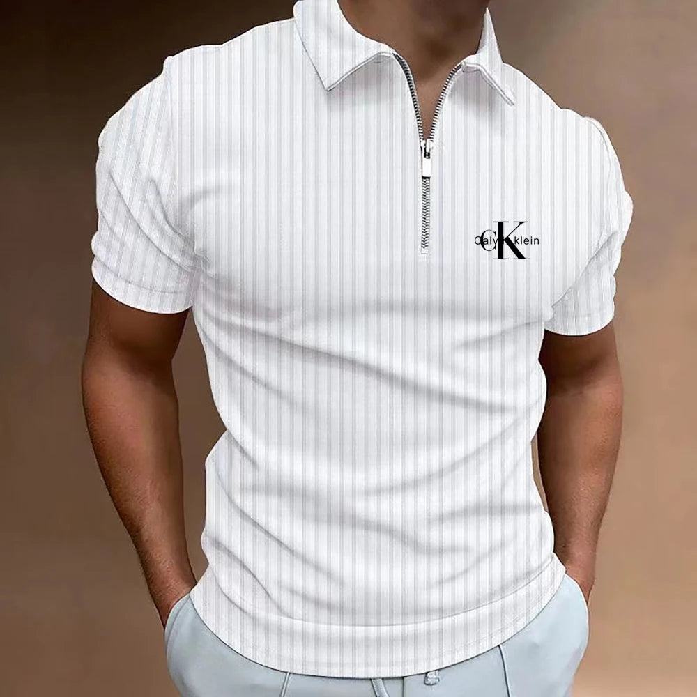 Men's Short Sleeve Polo Shirt Zipper T-shirt