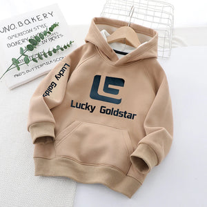 Autumn Winter Boys Hoodies Letter Print Teenger Lining Plush Thick Warm Casual Pullover For 5-14 Years Kids Handsome Sweatshirt - Latifa Beauty