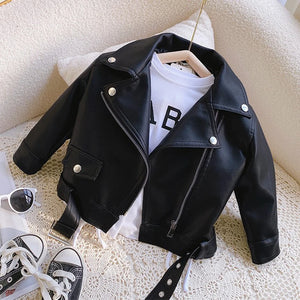Autumn PU Leather Jackets Spring  Kids Boys Girls Classics Handsome Lapel Zipper Outerwear Fly Coats Casual Clothing 1-8 Years - Latifa Beauty