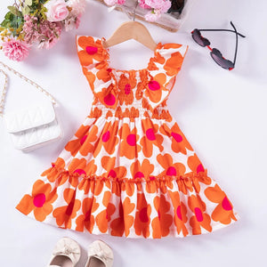 Summer New Kids Dresses for Girls Floral Fly Sleeve Sleeveless Princess Dress Cute Sweet Lovely Fashion Versatile - Latifa Beauty