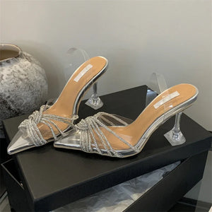 Elegant Silver Slingbacks Women Pumps Fashion CRYSTAL PVC Transparent Pointed Toe Clear High Heels Ladies Shoes - Latifa Beauty