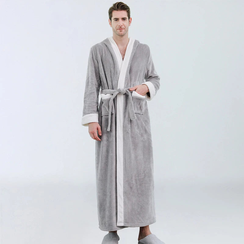 Elegant men's hooded bathrobe