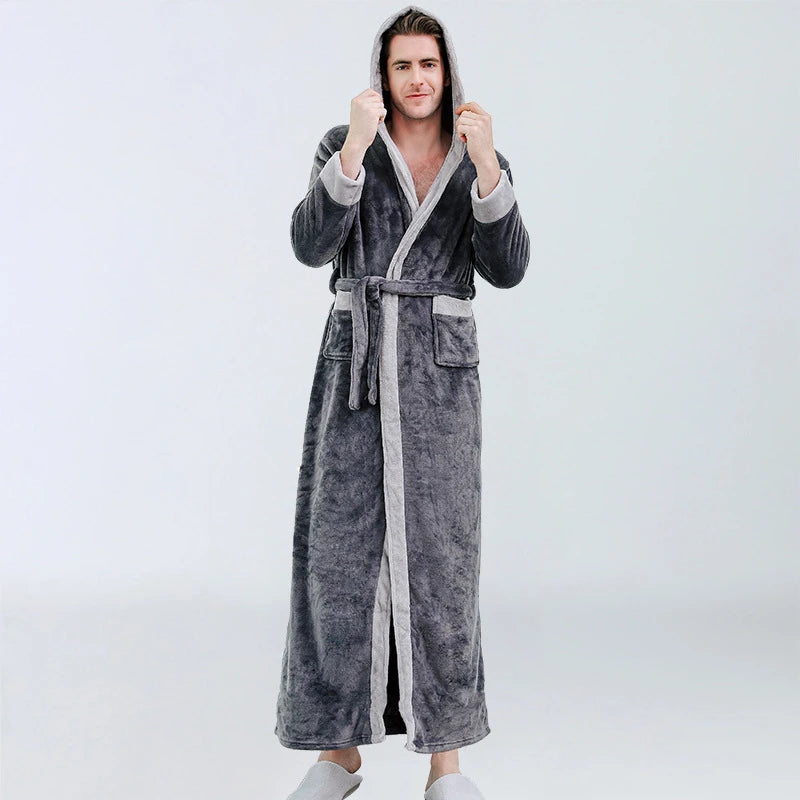 Elegant men's hooded bathrobe