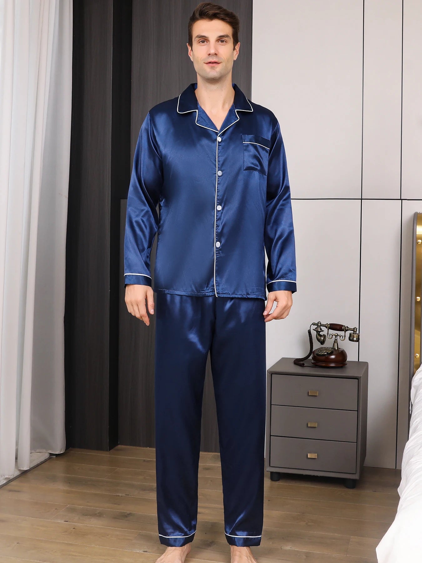 Men's long sleeve satin pyjamas