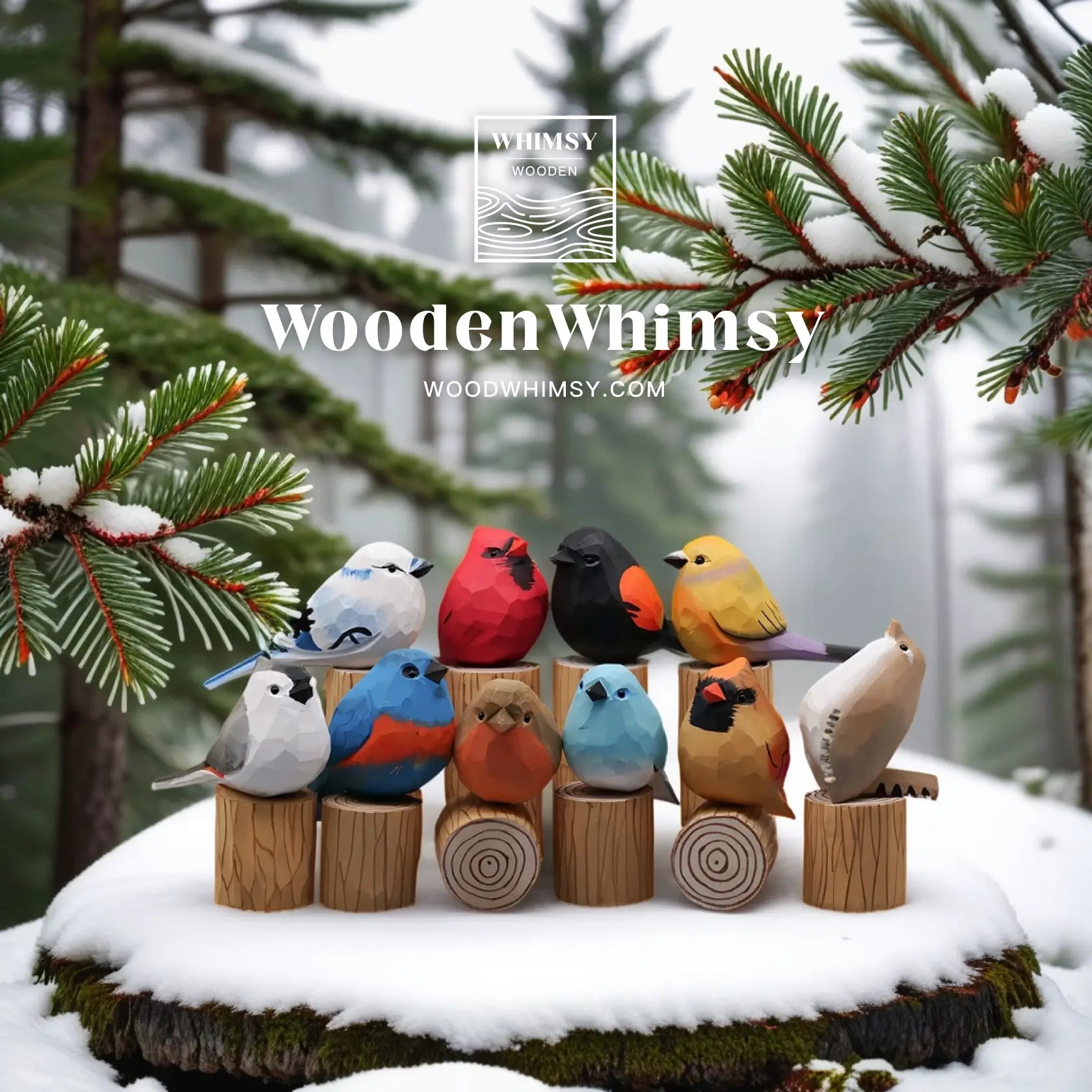 Assortment of Wooden Birds in Various Styles