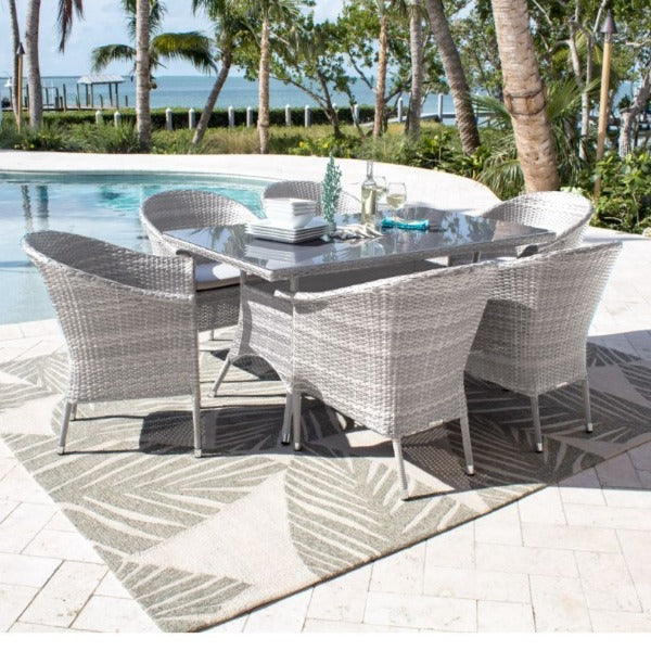 Hospitality Rattan Athens 7-Piece Woven Armchair Dining Set with Cushions