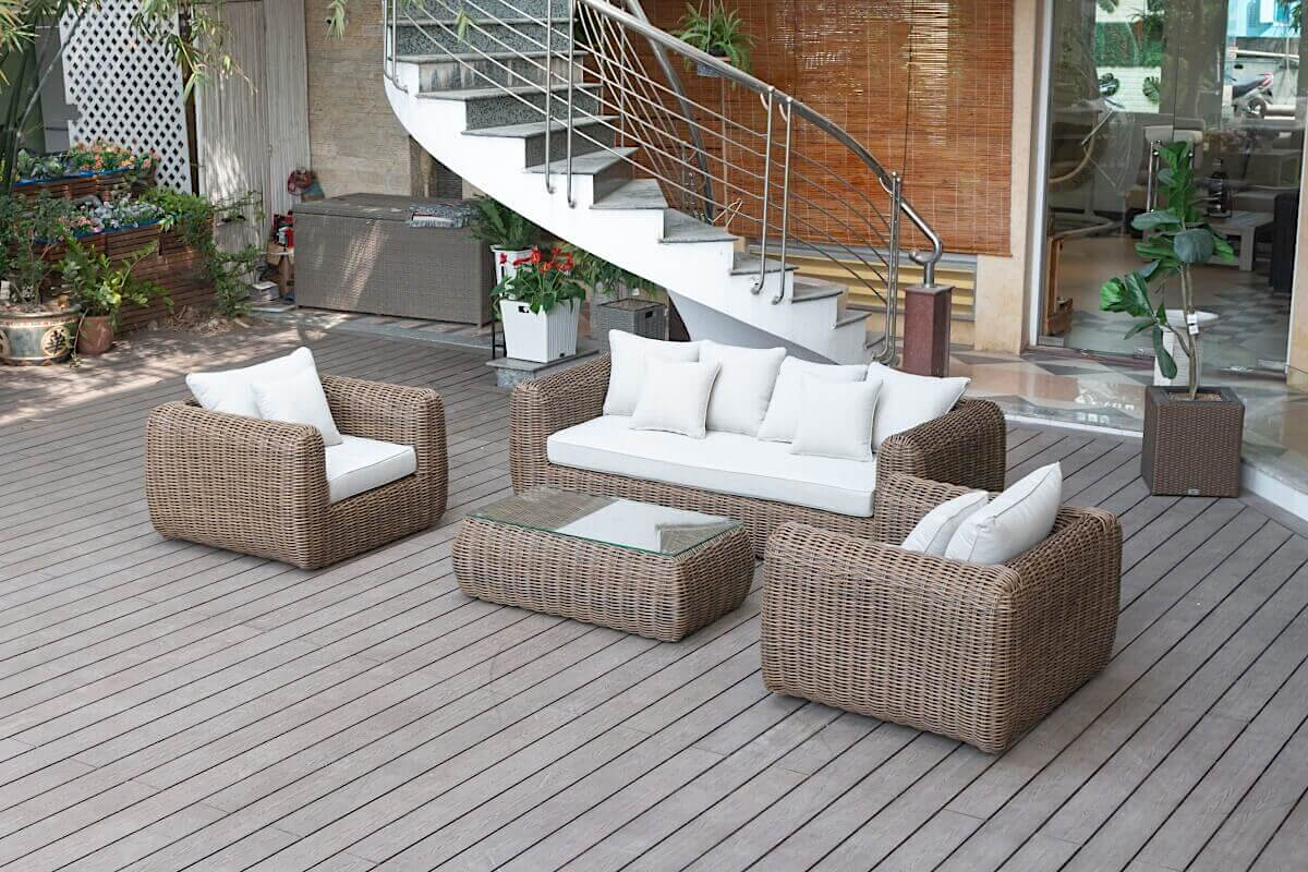 Discover the Allure of OUTSY Lana 4-Piece Outdoor Wicker Furniture Set in  Brown with Wicker Coffee Table