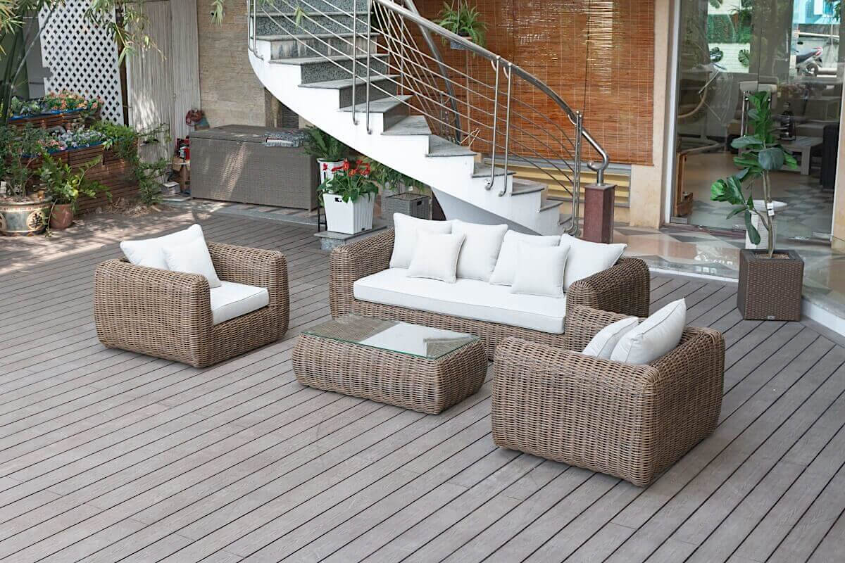 OUTSY Lana 4-Piece Outdoor Wicker Furniture Set in Brown with Wicker Coffee Table