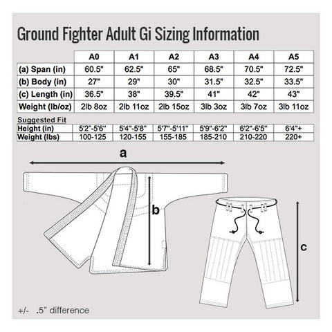 Ground Fighter Fly Light Gi Size Chart