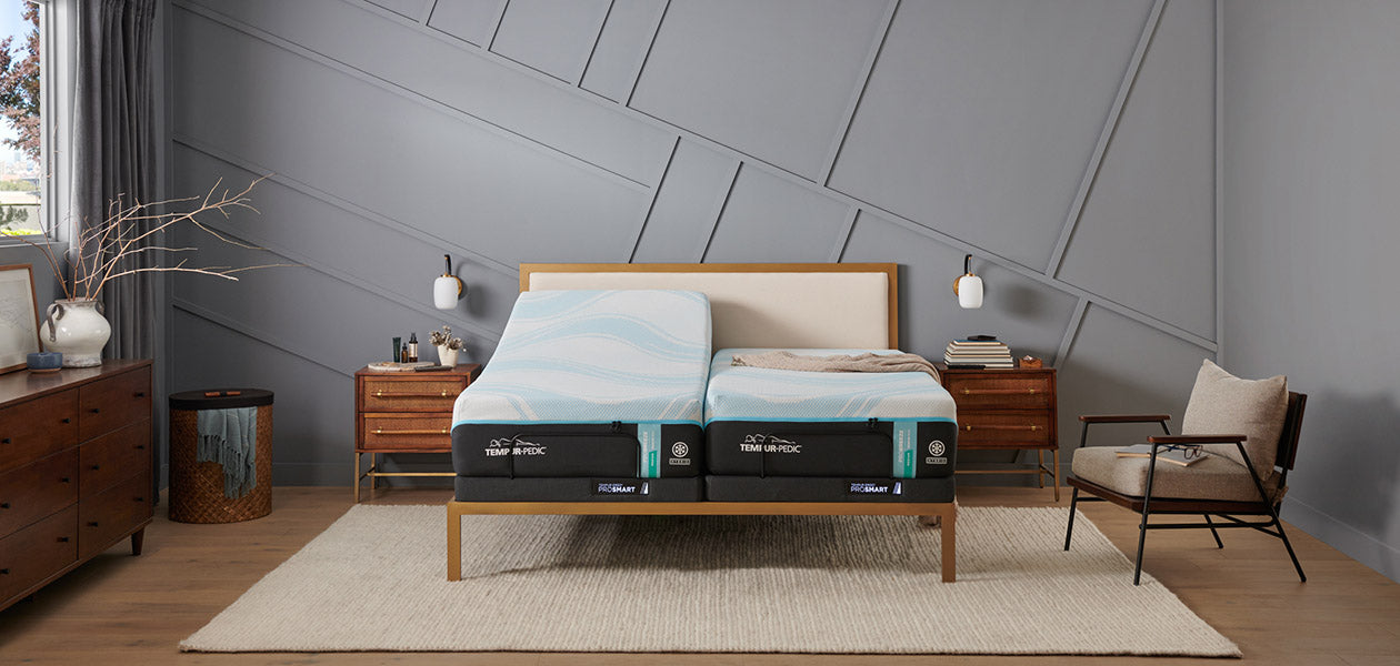 split king Pro Breeze mattress on an adjustable base with one side having the head raised slightly