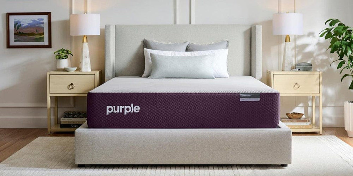 Purple mattress in a bedroom