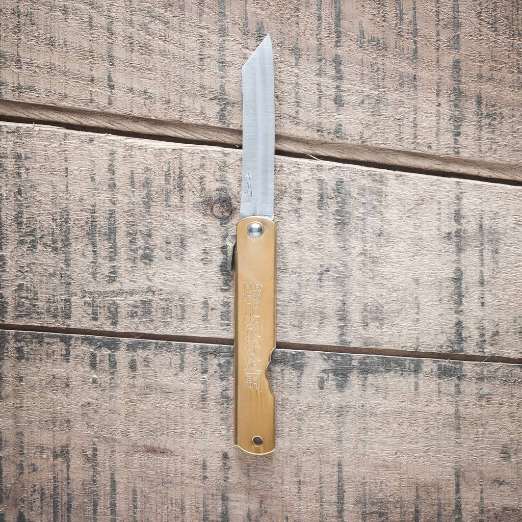 Higonokami Aogami Blue Steel Pocket Knife Brass – Omoi Life Goods