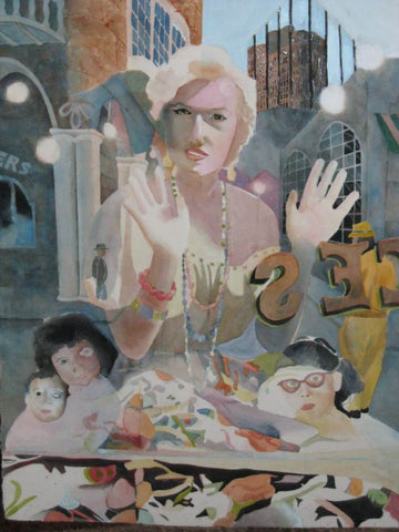 Marilyn Monroe at the Window - Beginning of the Final Surrealism Painting by Samuel Worley
