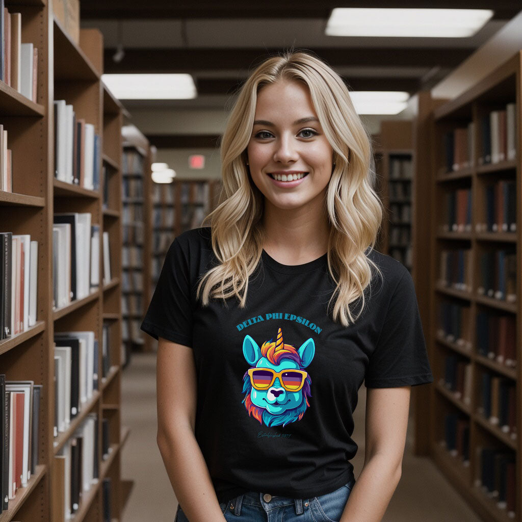 DPhiE Unicorn Chic Crewneck Tee: Embrace the Magic! 🦄💖 | Delta Phi Epsilon Unicorn Tshirt