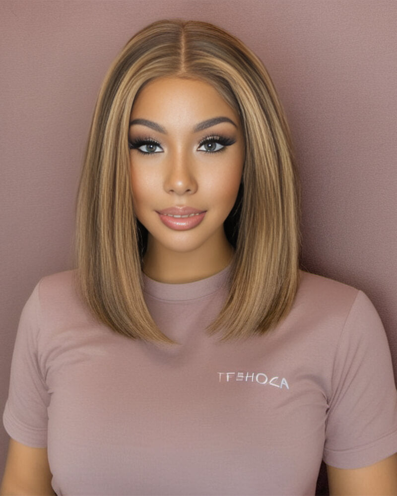 Charmanty Affordable Shoulder Length Wig 4x4 Lace Closure Honey Blonde Highlight